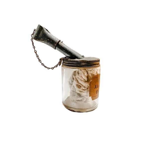 Antique Tube Double Wick Burner Glass Jar Oil Lamp - Picture 2 of 9